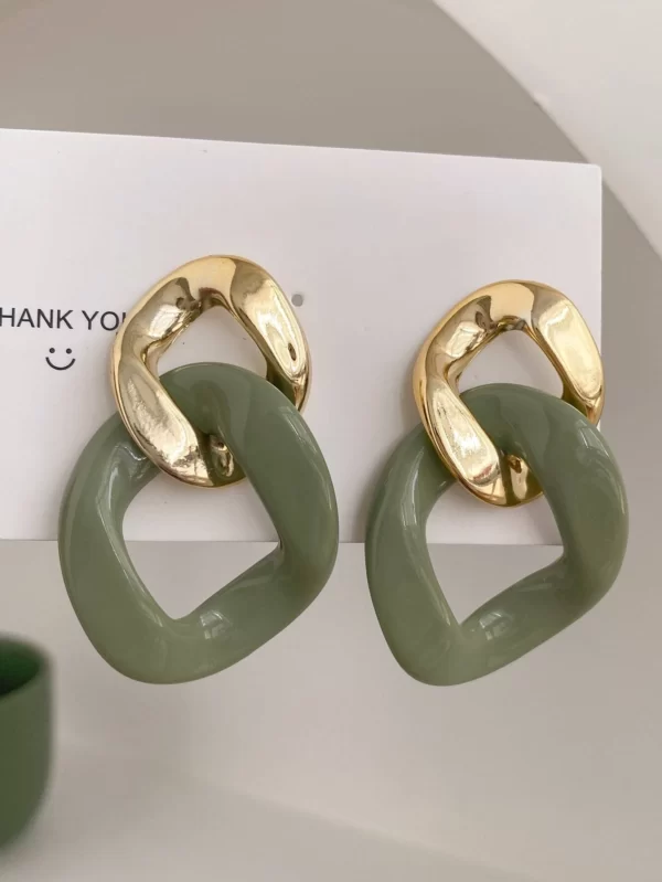 ツートーン チェーンデザイン ドロップピアス