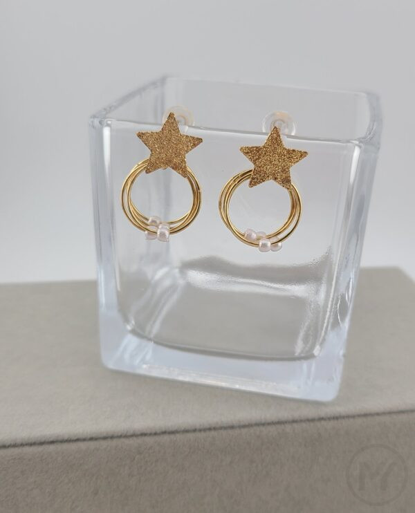 星 ＆ 人工パールデコレーション ドロップピアス